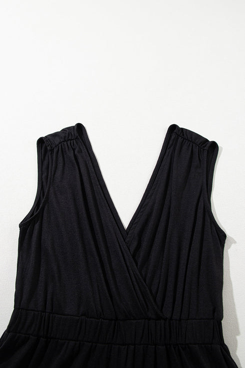 Deep V Pleated Crisscross Wide Leg Backless Jumpsuit